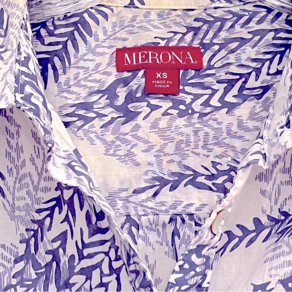 🌸3/$25 Merona Floral Botanical Print Lightweight Button Up Shirt, Blue Size XS - Picture 6 of 11